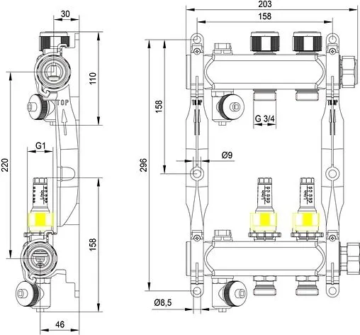 Группа коллекторная с расходомерами 2 отвода 1"нг x ¾"ек TECEfloor SLQ 77310002