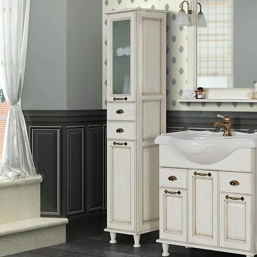 Шкаф-пенал напольный Aquaton Жерона 35 L белое золото 1A158903GEM4L