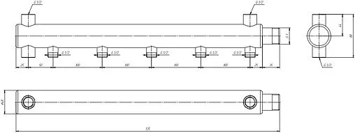 Коллектор распределительный концевой 5 отводов 1&quot;н x ½&quot;н Ду 40мм Valtec VTc.510.BS.SG40060405