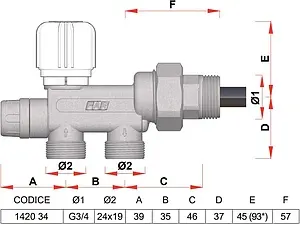 Узел нижнего подключения терморегулирующий одноточечный M24x19 x ¾"н / зонд d=12мм / L=450мм Far FV 1420 C34 Узел нижнего подключения терморегулирующий одноточечный M24x19 x ¾"н / зонд d=12мм / L=450мм Far FV 1420 C34, 2
