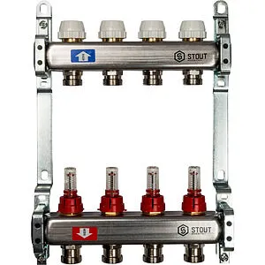 Группа коллекторная с расходомерами 4 отвода 1&quot;в/в x ¾&quot;ек Stout SMS 0917 000004, 1
