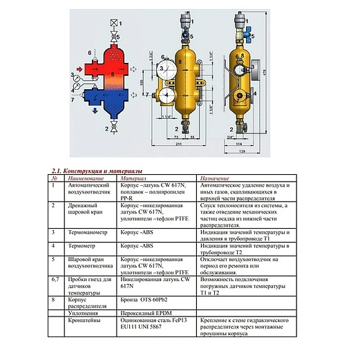 Гидрострелка 4.5 м³/час до 104 кВт 1¼&quot;н x 1¼&quot;н Valtec VT.VAR00.G.07