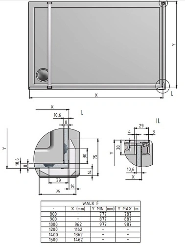 Душевое ограждение 1400x1000мм прозрачное стекло Roltechnik Walk WALK F/1400/1000 939-1400100-00-02