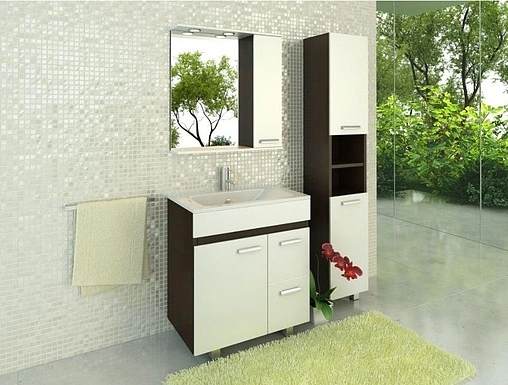 Шкаф-зеркало Comforty Манчестер 75 R белый/венге