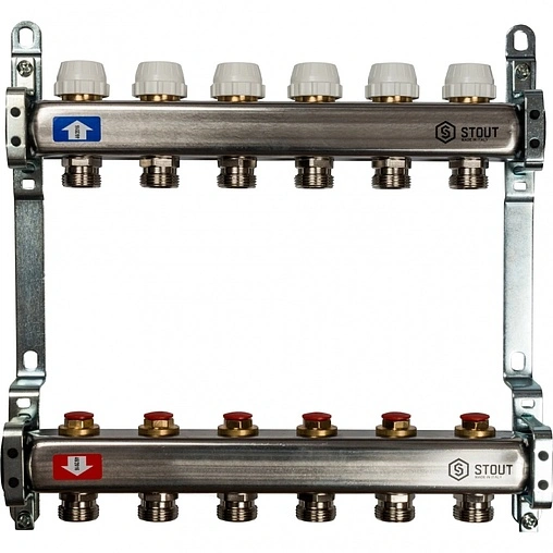 Группа коллекторная без расходомеров 6 отводов 1&quot;в/в x ¾&quot;ек Stout SMS 0922 000006