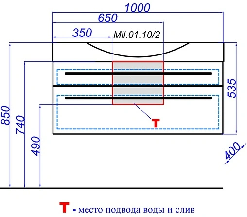Тумба-умывальник подвесная Aqwella Milan 100 белый Mil.01.10/2/W+Ber.10.04.D