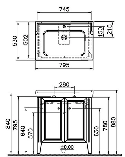 Тумба-умывальник напольная VitrA Valarte 80 серый 62154