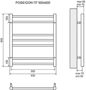 Полотенцесушитель электрический лесенка Lemark Poseidon П7 600х500 полированная сталь LM42607E, 2