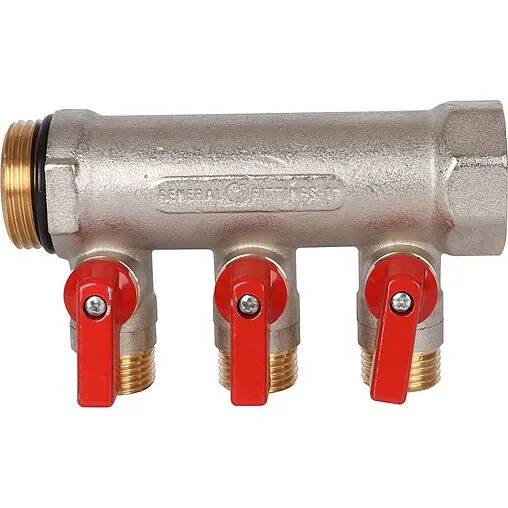 Коллектор запорный проходной 3 отвода красный 1"в/н x ½"н Stout SMB 6210 011203