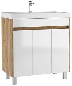 Тумба-умывальник напольный Домино Karlo 80 белый/дуб вотан DK5304T+4627173210188 Тумба-умывальник напольный Домино Karlo 80 белый/дуб вотан DK5304T+4627173210188, 1