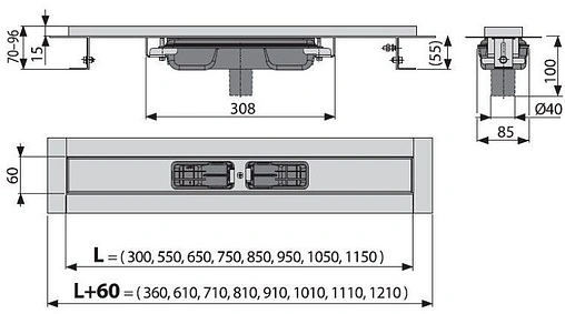 Лоток душевой 550мм h=55мм 0.73л/сек AlcaPlast APZ1101-550 Low