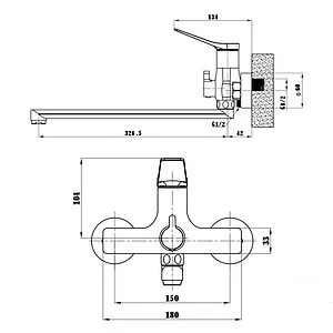 Смеситель для ванны с длинным изливом Osgard Manen Black чёрный матовый 65223, 2