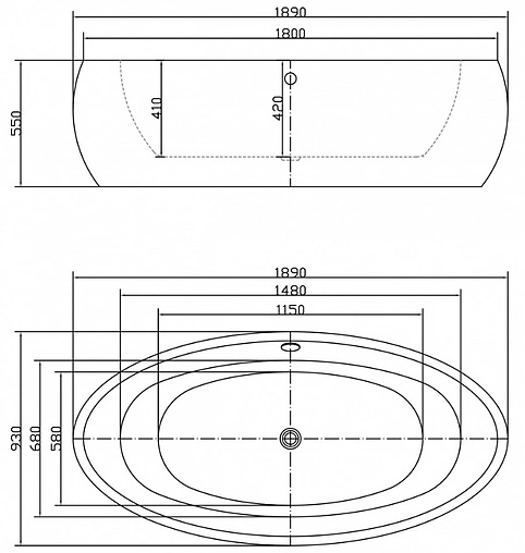 Ванна акриловая отдельностоящая Swedbe Vita 189x93 8810