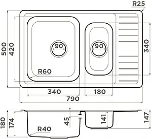 Мойка кухонная Omoikiri Sagami 79-2-IN нержавеющая сталь 4993733 Мойка кухонная Omoikiri Sagami 79-2-IN нержавеющая сталь 4993733, 2