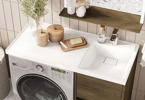 Тумба-умывальник напольная над стиральной машиной Aquaton Лондри 105 R дуб кантри 1A2670K1LHDY0+