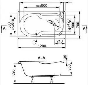 Ванна акриловая Vagnerplast Nike 120x70 VPBA127NIK2E-04, 2