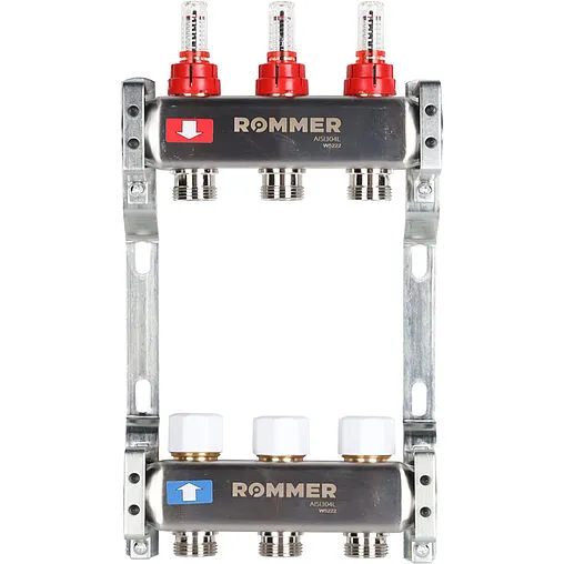 Группа коллекторная с расходомерами 3 отвода 1&quot;в/в x ¾&quot;ек Rommer RMS-1200-000003