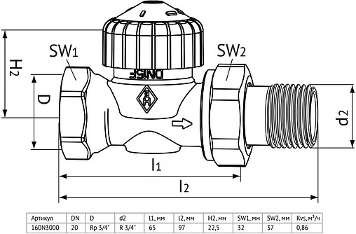 Вентиль терморегулирующий прямой ¾" в/н Uni-Fitt 160N3000 Вентиль терморегулирующий прямой ¾" в/н Uni-Fitt 160N3000