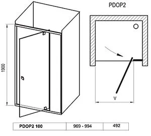 Дверь в нишу 1000мм прозрачное стекло Ravak Pivot PDOP2-100 03GA0101Z1, 2