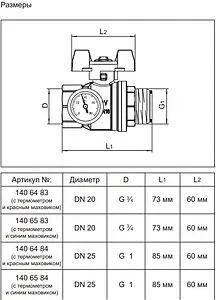 Кран шаровый с термометром 1"в x 1"н Oventrop 1406484 Кран шаровый с термометром 1"в x 1"н Oventrop 1406484, 2