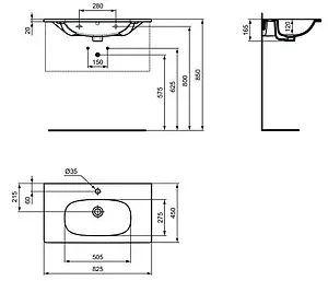 Раковина Ideal Standard Tesi 80 белый матовый T3509V1 Раковина Ideal Standard Tesi 80 белый матовый T3509V1, 2