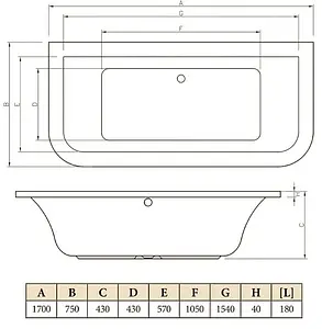 Ванна акриловая C-bath Fortuna 170x75 CBQ010001 Ванна акриловая C-bath Fortuna 170x75 CBQ010001, 2