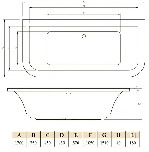 Ванна акриловая C-bath Fortuna 170x75 CBQ010001