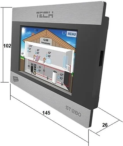Проводной комнатный регулятор котла со связью RS TECH ST-280 черный/матовый хром WG.11.0334