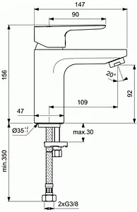 Смеситель для раковины Ideal Standard Ceraplan III Slim хром BC567AA Смеситель для раковины Ideal Standard Ceraplan III Slim хром BC567AA, 2