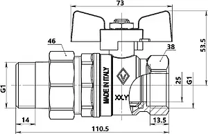 Кран шаровый с американкой 1&quot;в x 1&quot;н Bugatti New Jersey 09220006, 2