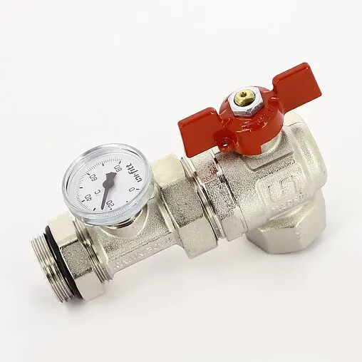 Кран шаровый с американкой угловой и термометром 1"в x 1"н Uni-fitt 138T4000 Кран шаровый с американкой угловой и термометром 1"в x 1"н Uni-fitt 138T4000