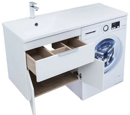 Тумба-умывальник над стиральной машиной Aquanet Ирис new 120 L белый глянец 00310148+НФ-00007663