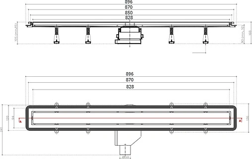 Лоток душевой Set 850мм h=52мм 0.8л/сек Pestan Confluo Premium Gold Line 850 13100055
