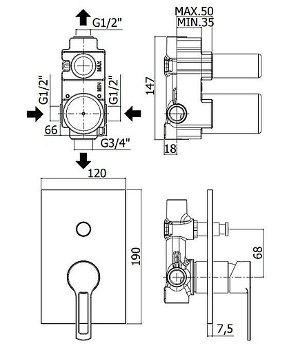 Смеситель для ванны скрытого монтажа Paffoni Ringo чёрный матовый RIN015NO/M