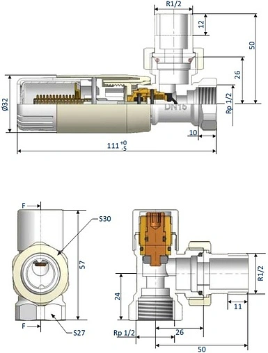 Комплект вентилей терморегулирующих угловых ½&quot; в/н Schlosser Standard Mini инд.заказ по RAL 602200056 Ral