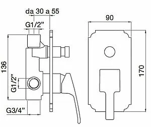 Смеситель для ванны скрытого монтажа Cezares Olimp хром OLIMP-VDIM-01-L, 2