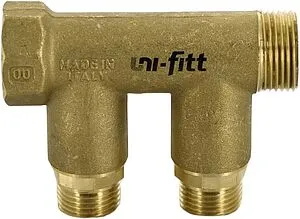 Коллектор запорный проходной 2 отвода ¾"в/н x ½"н Uni-fitt 420G3220 Коллектор запорный проходной 2 отвода ¾"в/н x ½"н Uni-fitt 420G3220, 4