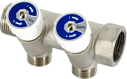 Коллектор регулирующий проходной 2 отвода ¾&quot;в/н x ½&quot;н Uni-fitt 401N3220