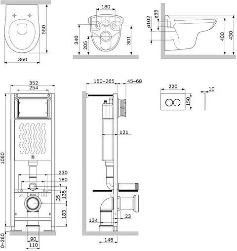 Комплект 6 в 1 Am.Pm Willow IS110151.DX15C1700 с кнопкой хром глянцевый