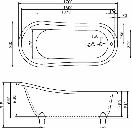 Ванна акриловая отдельностоящая BelBagno 170x80 белый BB04