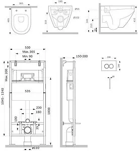 Комплект 6 в 1 Am.Pm Spirit 2.0 FlashClean IS100138.701700 с кнопкой черный матовый, 2