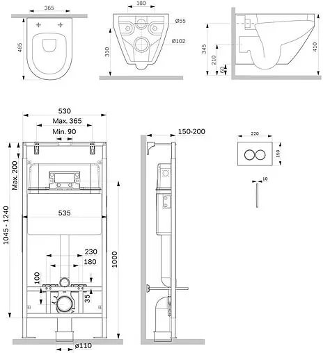 Комплект 6 в 1 Am.Pm Spirit 2.0 FlashClean IS100138.701700 с кнопкой черный матовый