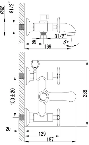 Смеситель для ванны Lemark plus Spirit хром LM1912C