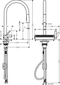 Смеситель для кухни с выдвижным изливом Hansgrohe Aquno Select M81 170 3jet под сталь 73837800 Смеситель для кухни с выдвижным изливом Hansgrohe Aquno Select M81 170 3jet под сталь 73837800, 2