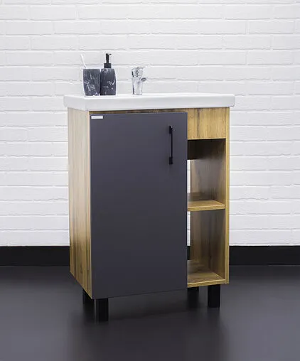 Тумба-умывальник напольный Домино Craft 60 графит/дуб вотан DCr2201T+4640021060773