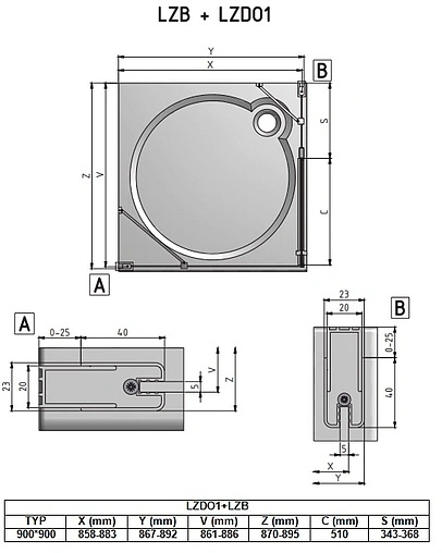 Душевое ограждение 900x900мм прозрачное стекло Roltechnik Lega Lift Line LZDO1+LZB/900*900 226-9000000-00-02+228-9000000-00-02