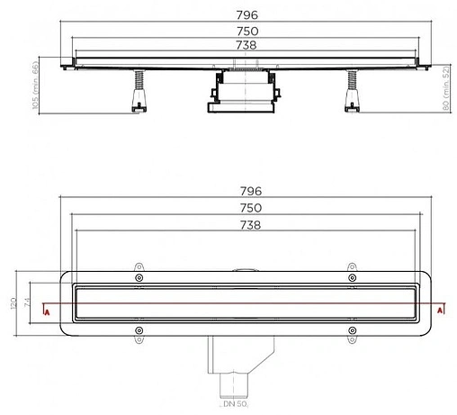 Лоток душевой Set 750мм h=52мм 0.8л/сек Pestan Betto Line 750 13702511 Лоток душевой Set 750мм h=52мм 0.8л/сек Pestan Betto Line 750 13702511