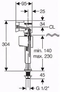 Заливной клапан для бачка ½&quot; пластик нижний Geberit Impuls Basic 340 136.732.00.1, 2
