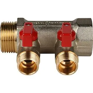 Коллектор запорный проходной 2 отвода красный 1"в/н x ½"н Stout SMB 6200 011202 Коллектор запорный проходной 2 отвода красный 1"в/н x ½"н Stout SMB 6200 011202, 4