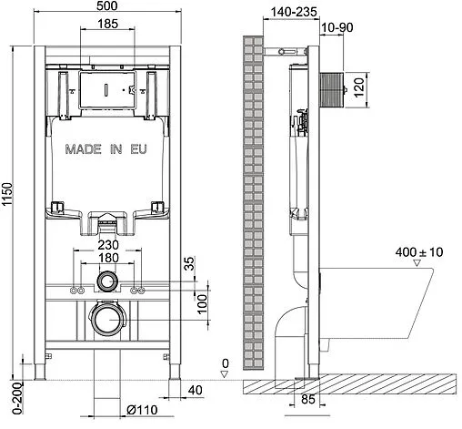 Инсталляция для подвесного унитаза Set 3 в 1 Lemark Peneda+Bit 9880412 с кнопкой белый глянцевый
